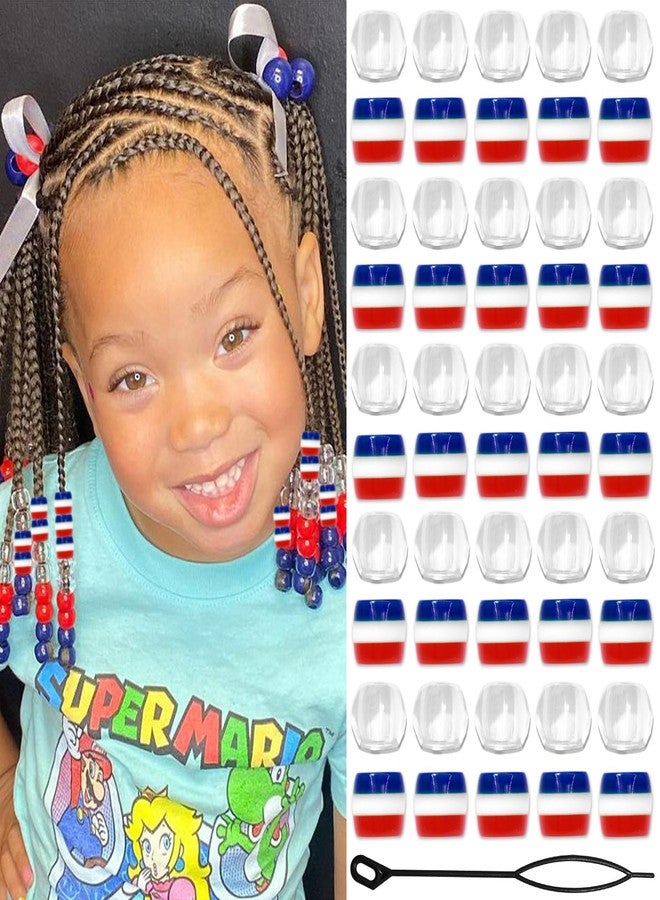 VENOFEN Stripe Hair Beads for Kids Girls 4th of July Loc Dreadlock Accessories Clear Round Beads Cute Acrylic Hair Jewelry Braids Decoration - Image 1